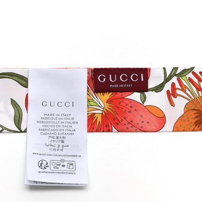 Gucci Silk Twill Flora Print Neck Bow Scarf White Multicolor 3 of 3