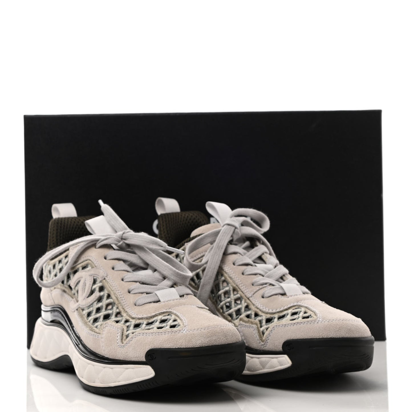 Suede Calfskin Embroidered CC Sneakers 38 Ecru Light Gray