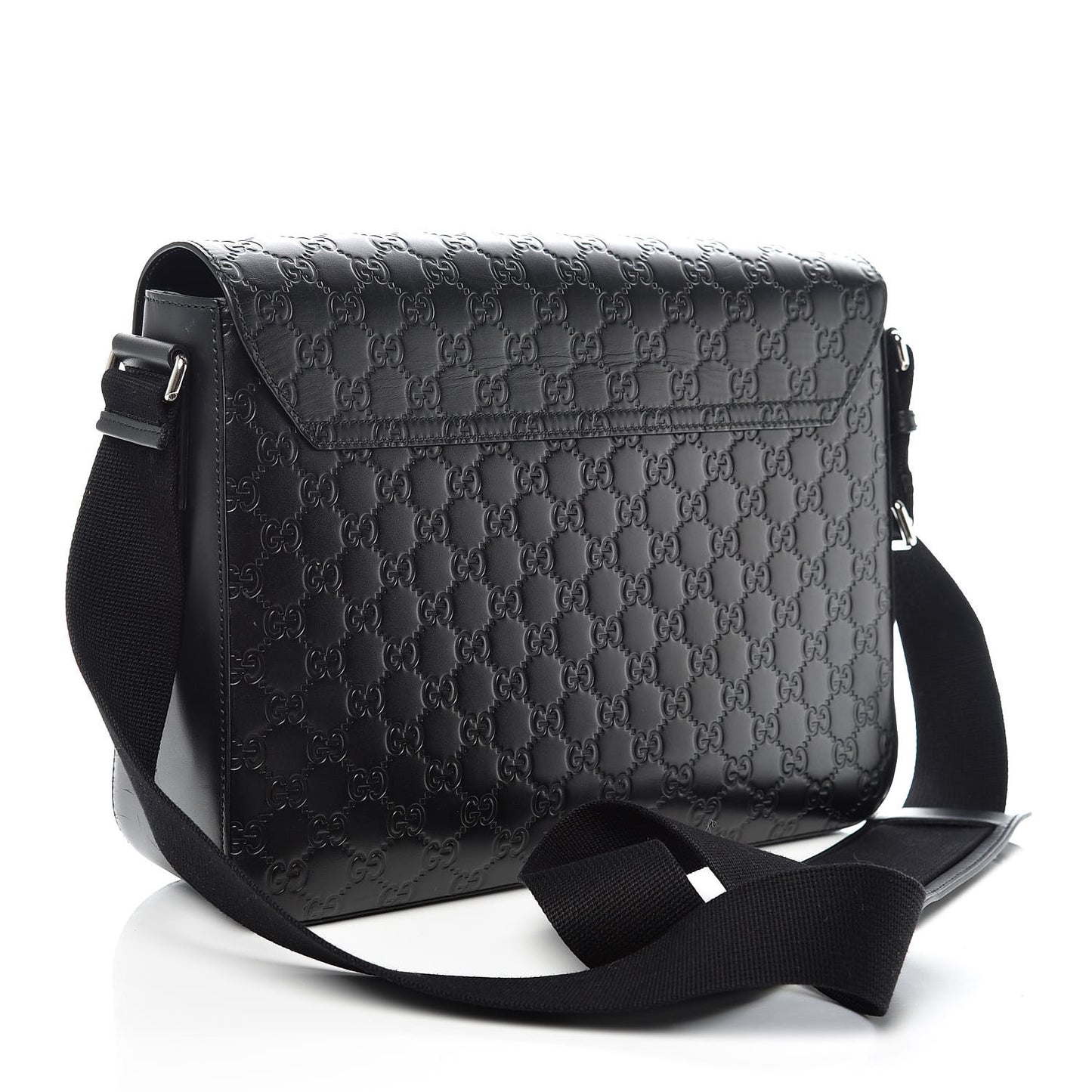 Guccissima Signature Medium Double Buckle Flap Messenger Bag Black