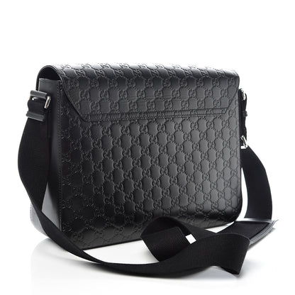 Gucci Guccissima Signature Medium Double Buckle Flap Messenger Bag Black 3 of 26