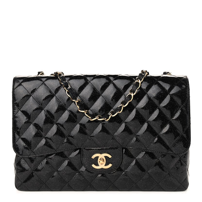 Chanel Patent Quilted Sparkle Glitter Jumbo Single Flap Black 1 of 11