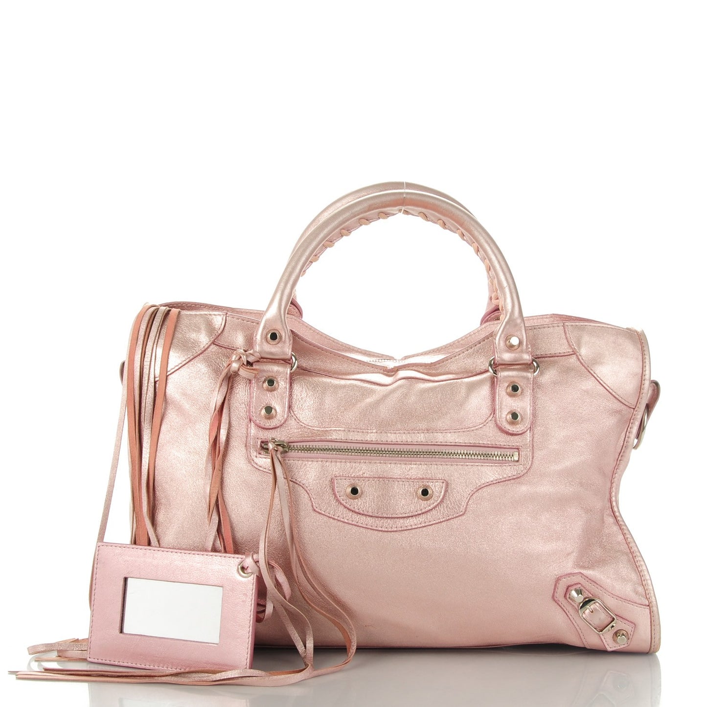 Metallic Agneau Classic Silver Hardware S City Sparkle Pale Rose