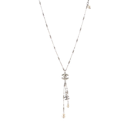 Chanel Crystal CC Pearl Lariat Necklace Silver 1 of 4