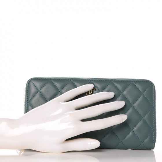 Lambskin Quilted Large Gusset Zip Around Wallet Blue