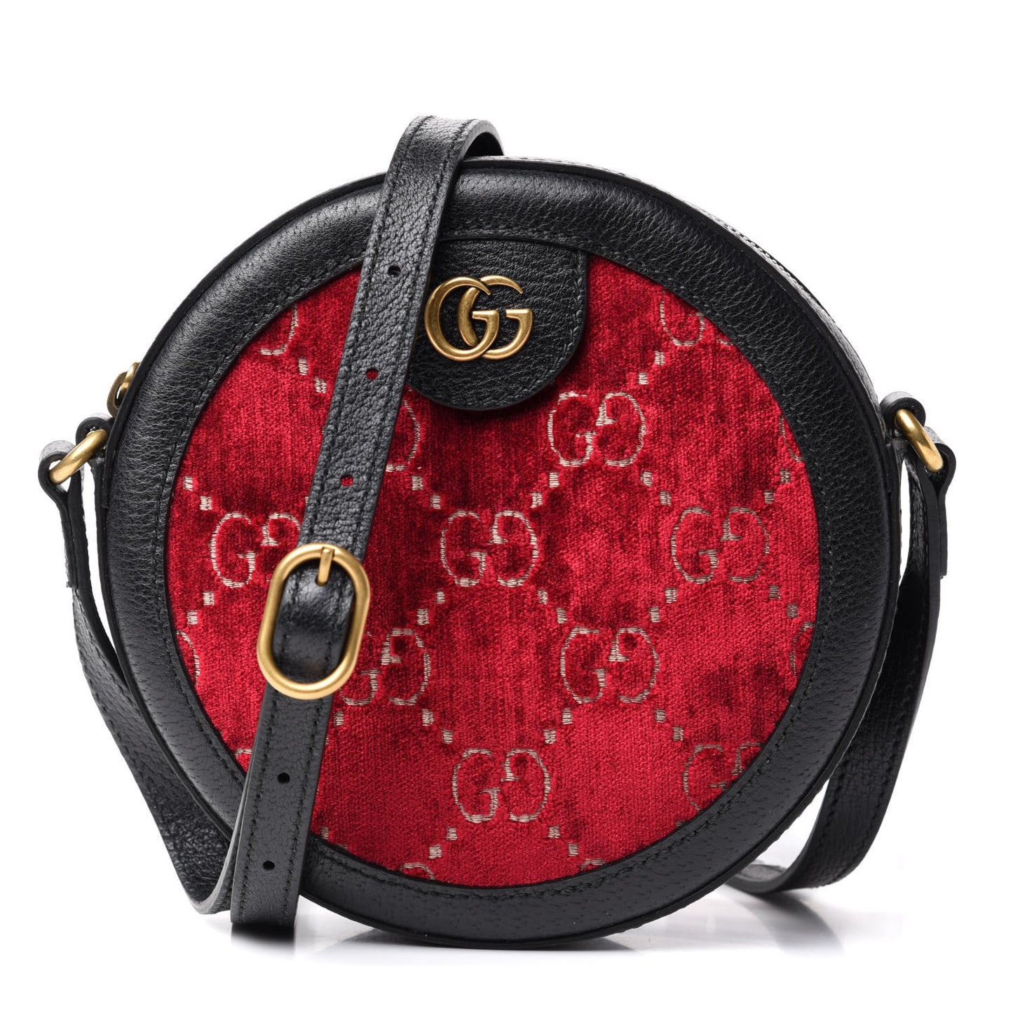 Velvet GG Monogram Textured Calfskin Round Shoulder Bag Red Cipria Black