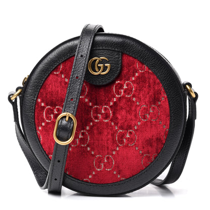Gucci Velvet GG Monogram Textured Calfskin Round Shoulder Bag Red Cipria Black 1 of 8