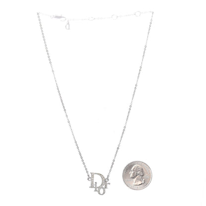 Christian Dior Crystal Logo Necklace Silver 3 of 5