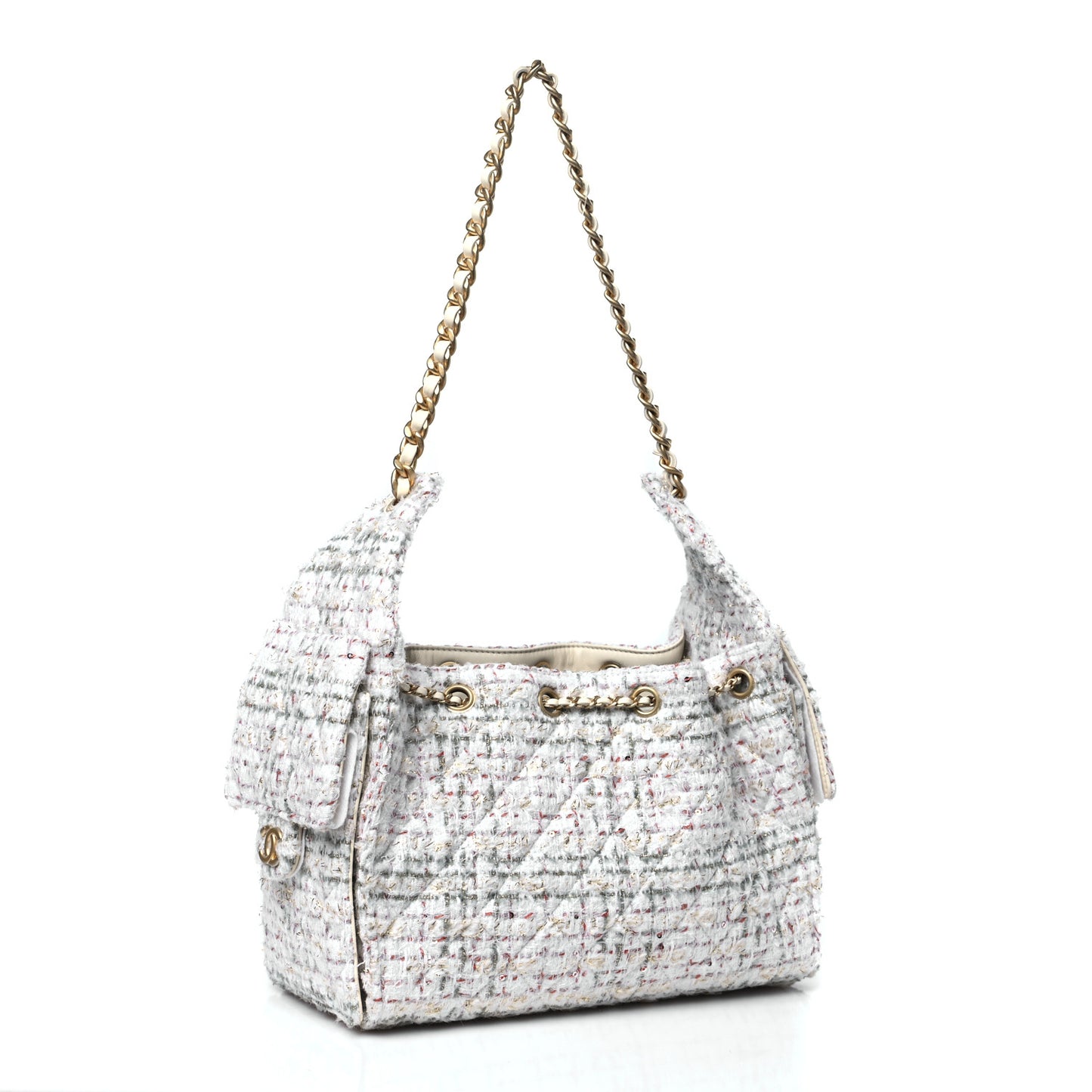 Tweed Quilted Small Chanel 25 Handbag Ecru Khaki Gold Red