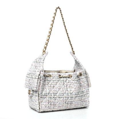 Chanel Tweed Quilted Small Chanel 25 Handbag Ecru Khaki Gold Red 3 of 10