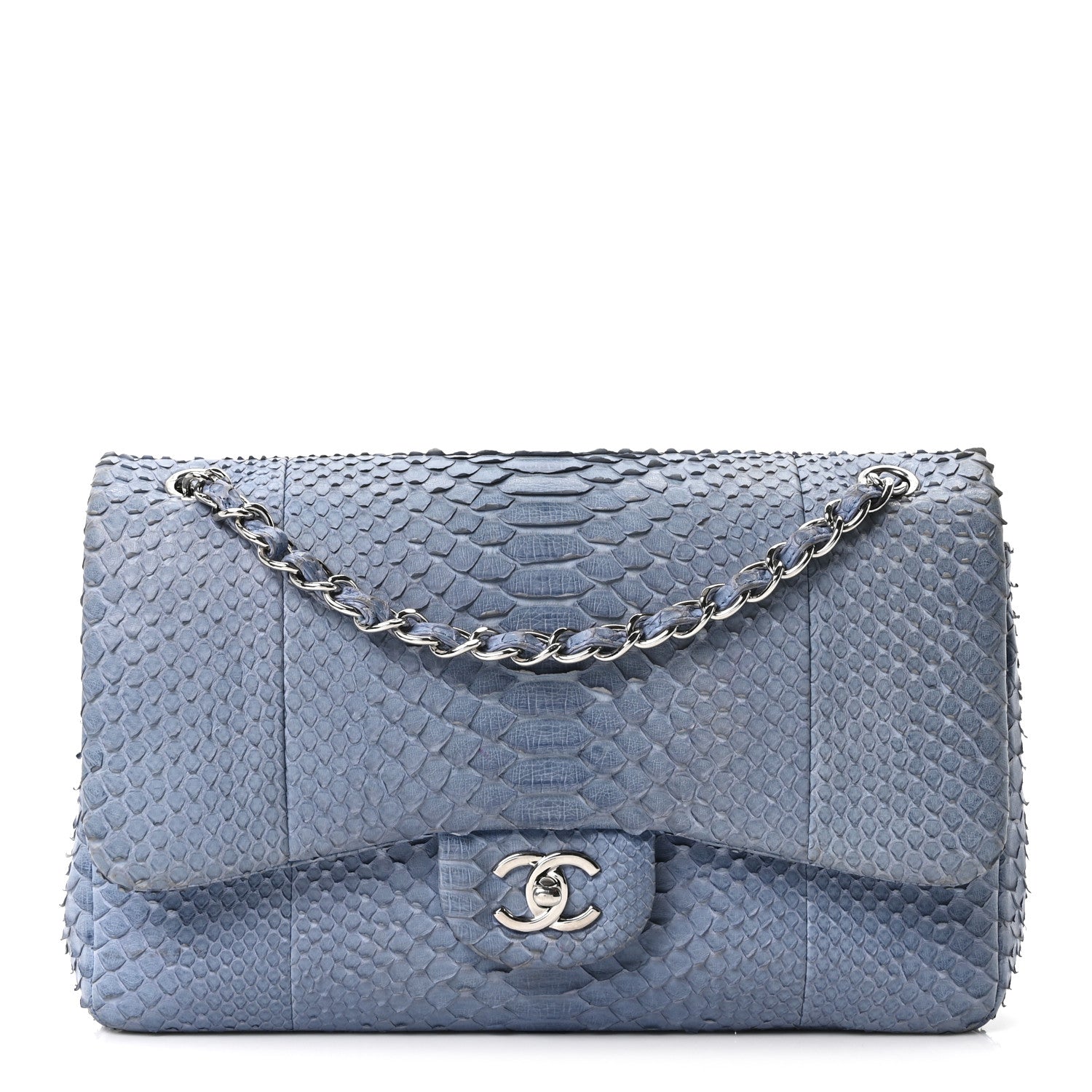 Chanel Snakeskin Jumbo Double Flap Light Blue 1 of 21