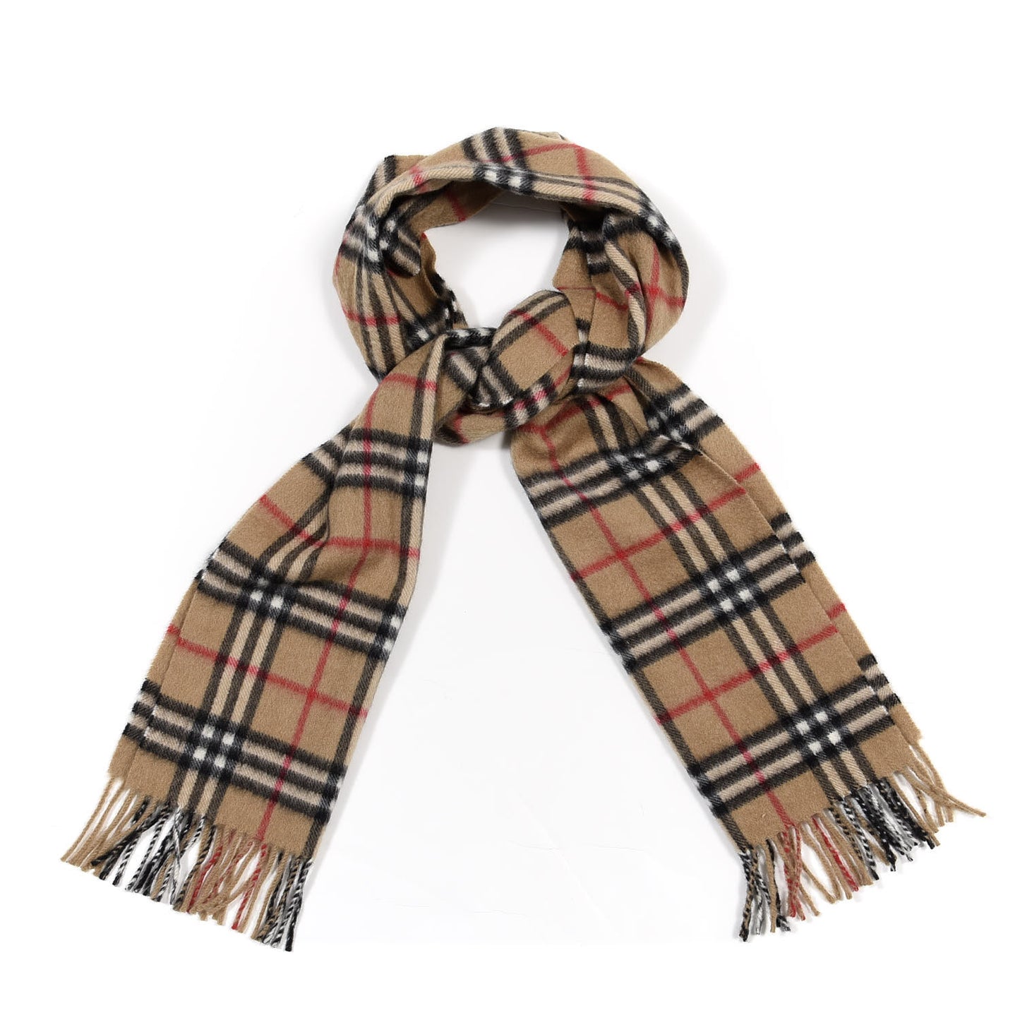 Cashmere House Check Fringe Scarf Camel