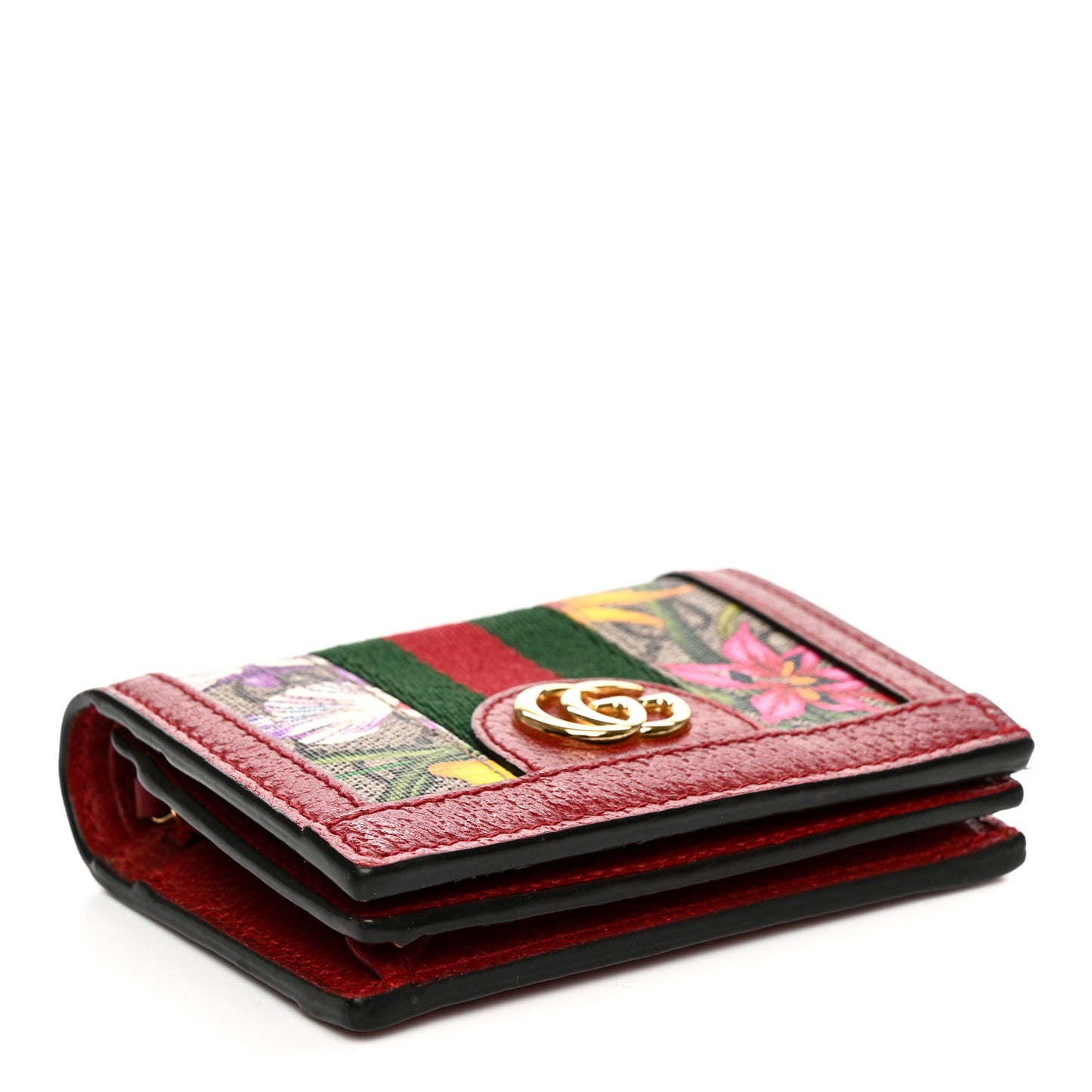 GG Supreme Monogram Flora Web Ophidia Card Case Red