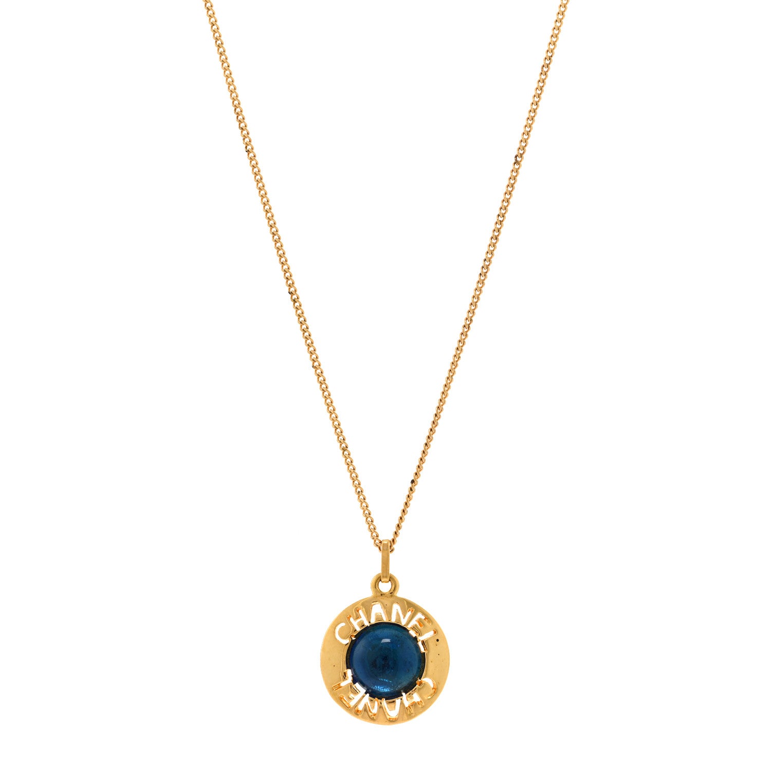 Chanel Metal Gripoix Poured Glass Pendant Necklace Gold Blue 1 of 6