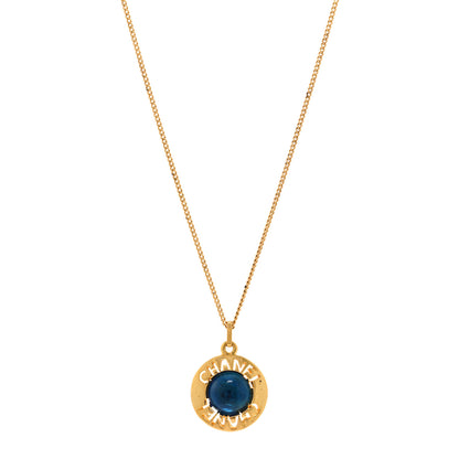 Chanel Metal Gripoix Poured Glass Pendant Necklace Gold Blue 1 of 6