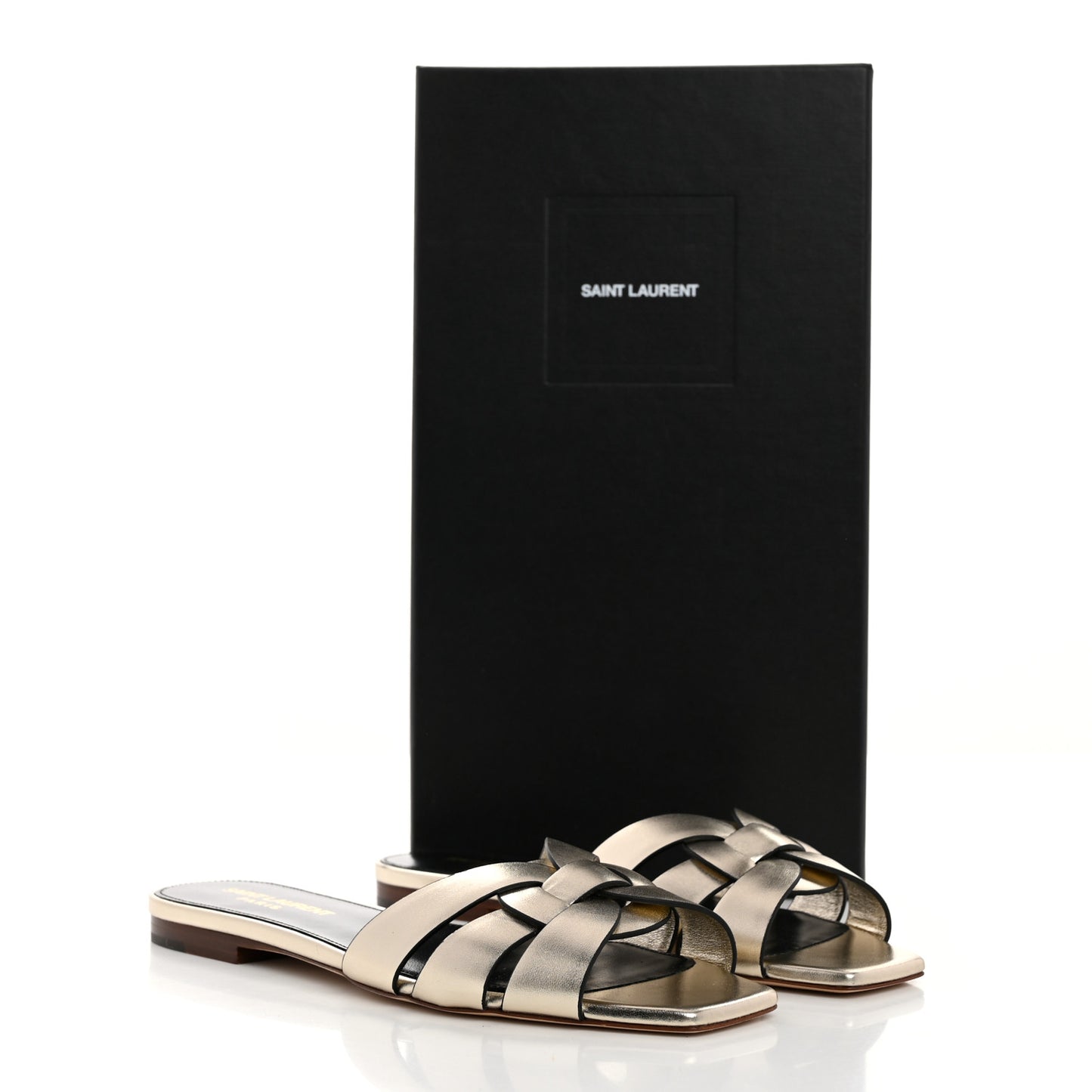 Metallic Calfskin Nu Pied 05 Slide Sandals 35.5 Platino
