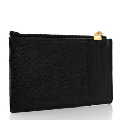 Saint Laurent Grain De Poudre Matelasse Chevron Monogram Fragments Zippered Card Case Black 3 of 8