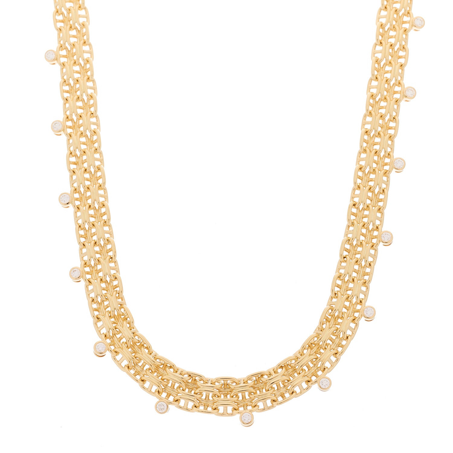 Hermes 18K Yellow Gold Diamond MM Chaine d'Ancre Calypso Necklace 1 of 6