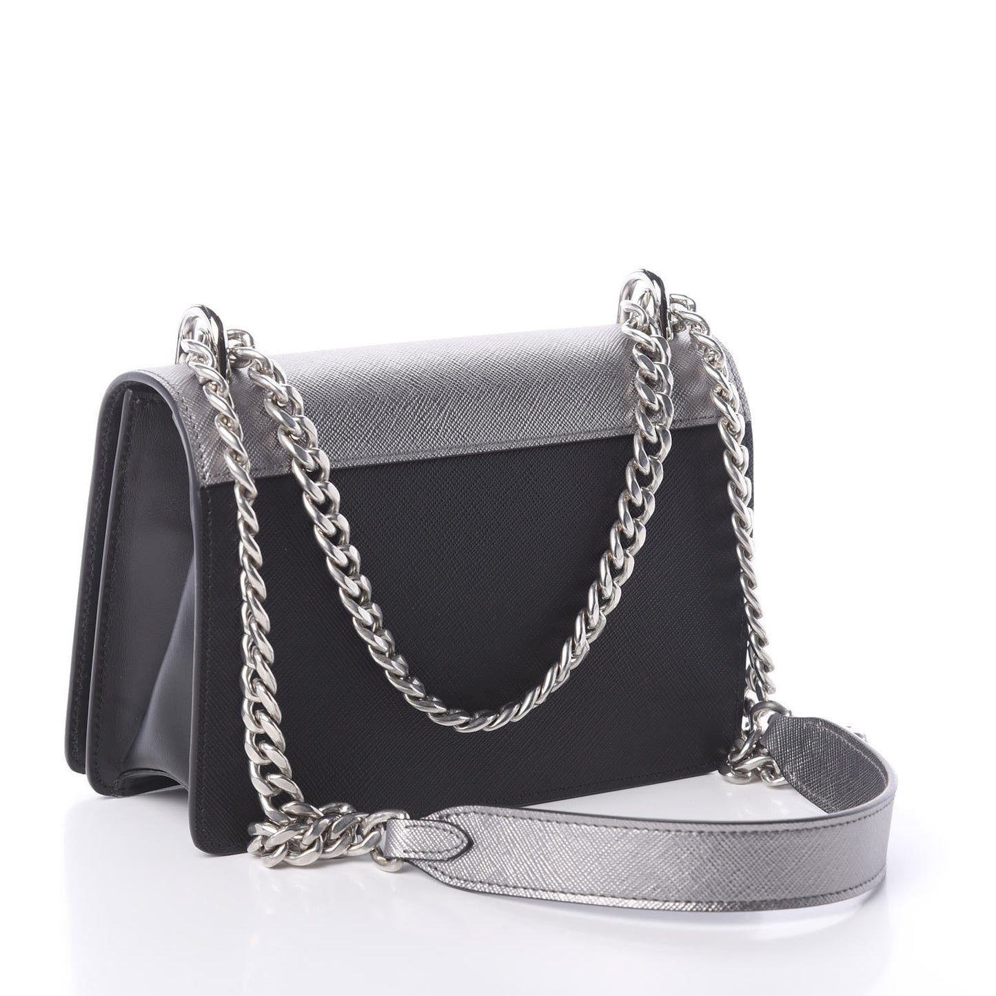 Metallic Saffiano Soft Chain Shoulder Bag Silver