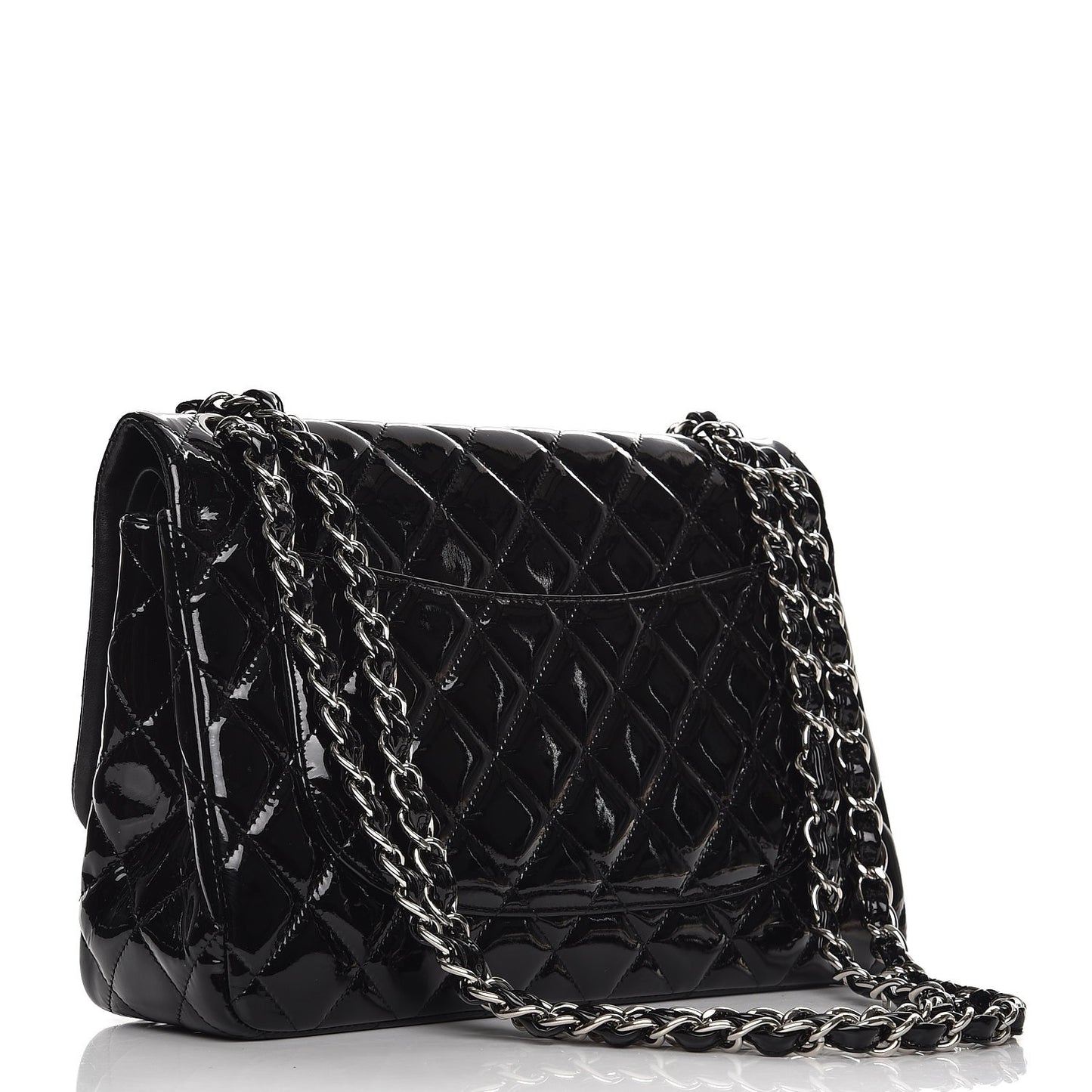 Patent Quilted Jumbo Double Flap Black