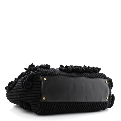 Dolce & Gabbana Calfskin Floral Knit Miss Sicily Satchel Black 4 of 12