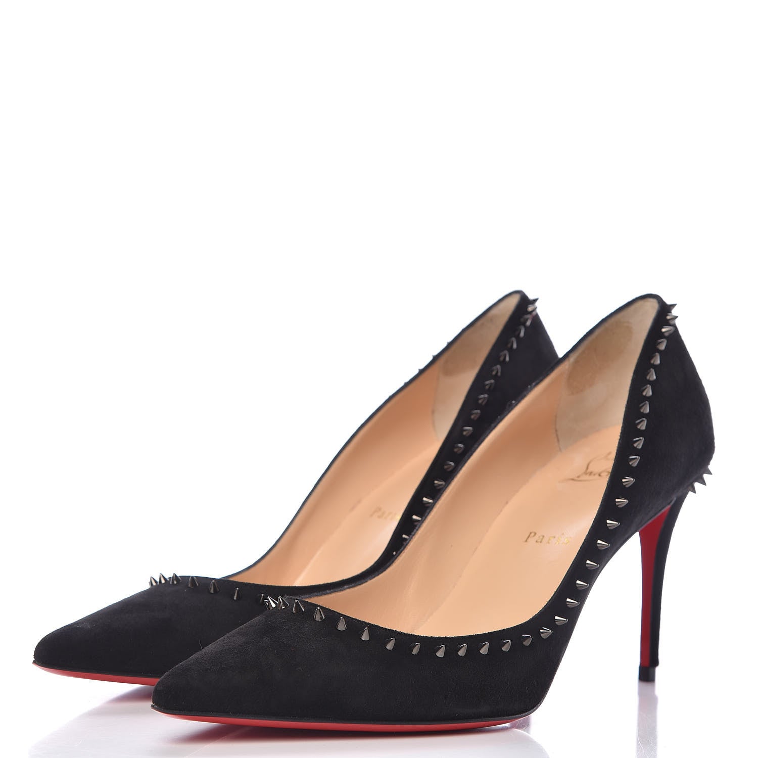 Christian Louboutin Veau Velours Anjalina 85 Pumps 40.5 Black Gun 3 of 14