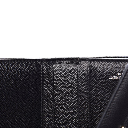 Saint Laurent Grain De Poudre Matelasse Chevron Monogram Compact Tri Fold Wallet Black 15 of 15