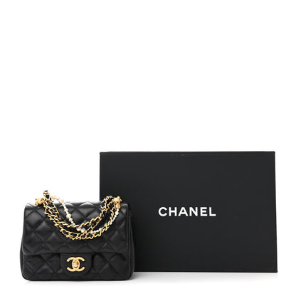 Chanel Shiny Lambskin Quilted Pearl Twist Mini Square Flap Black 11 of 11