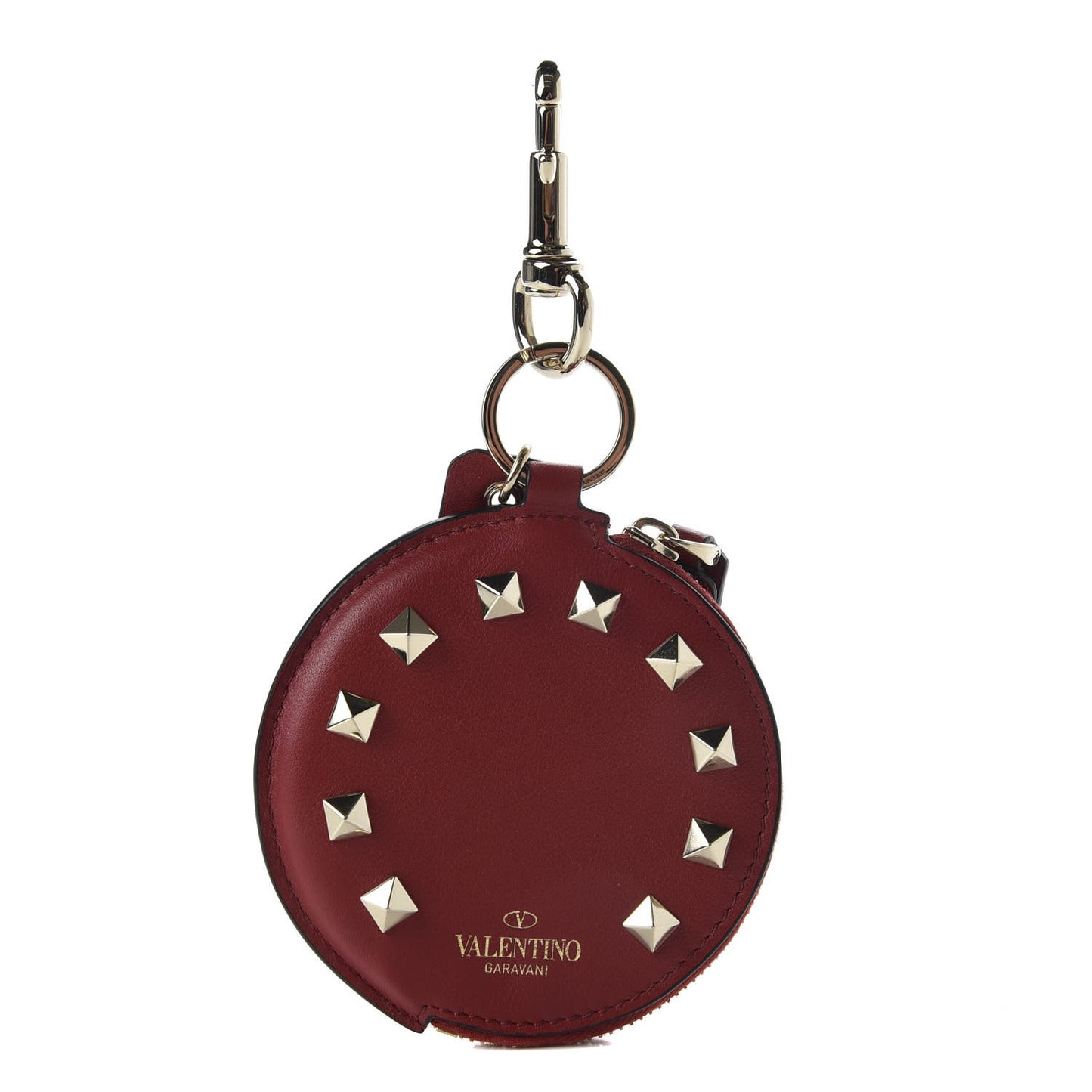 Vitello Rockstud Round Zip Coin Purse Rubino