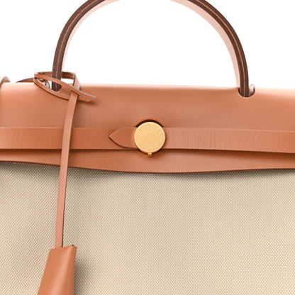 Hermes Military Toile Vache Hunter Herbag Zip Retourne 31 PM Beton Naturel 8 of 11
