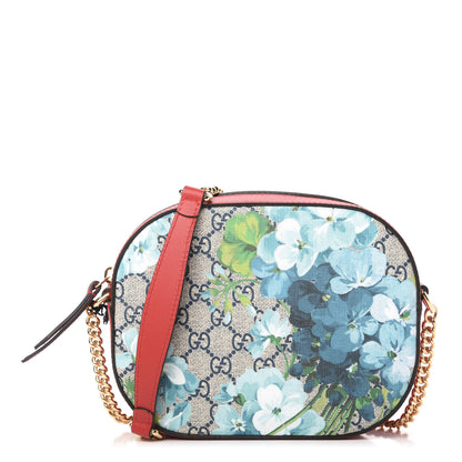 Gucci GG Supreme Monogram Blooms Mini Chain Shoulder Bag Beige Blue Navy Hibiscus Red 1 of 10