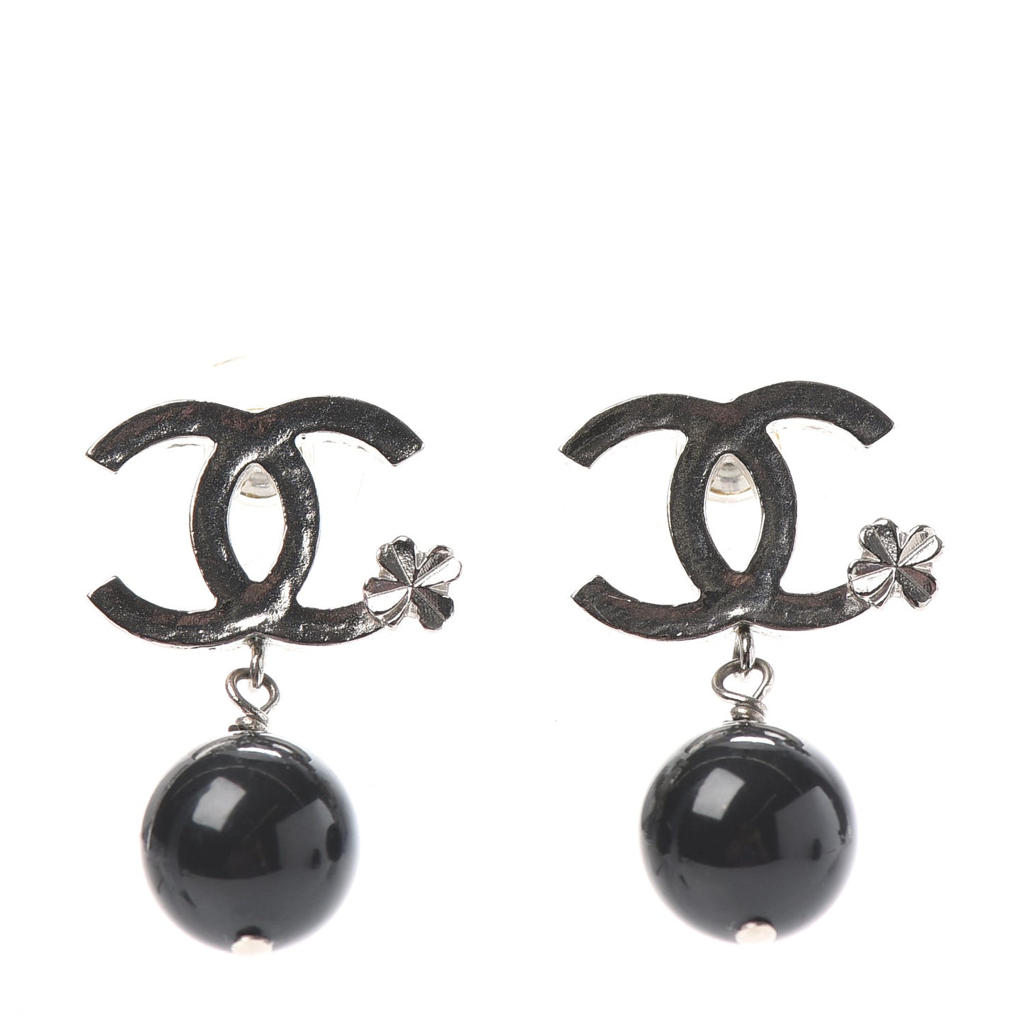 Ruthenium Bead CC Clover Drop Earrings Black