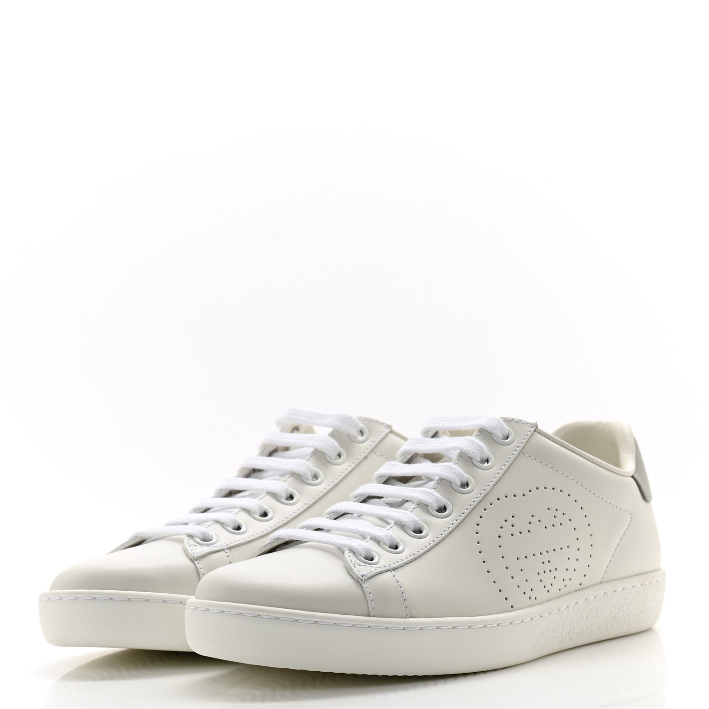 Calfskin Interlocking G Perforated Womens Ace Sneakers 35 White Grey Sky