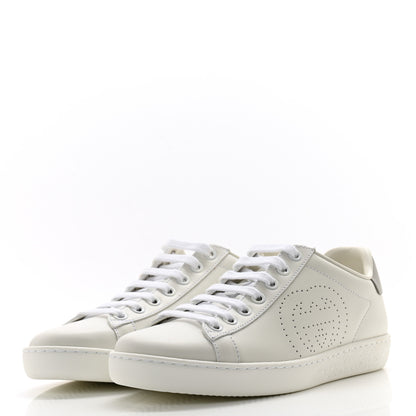 Gucci Calfskin Interlocking G Perforated Womens Ace Sneakers 35 White Grey Sky 3 of 10