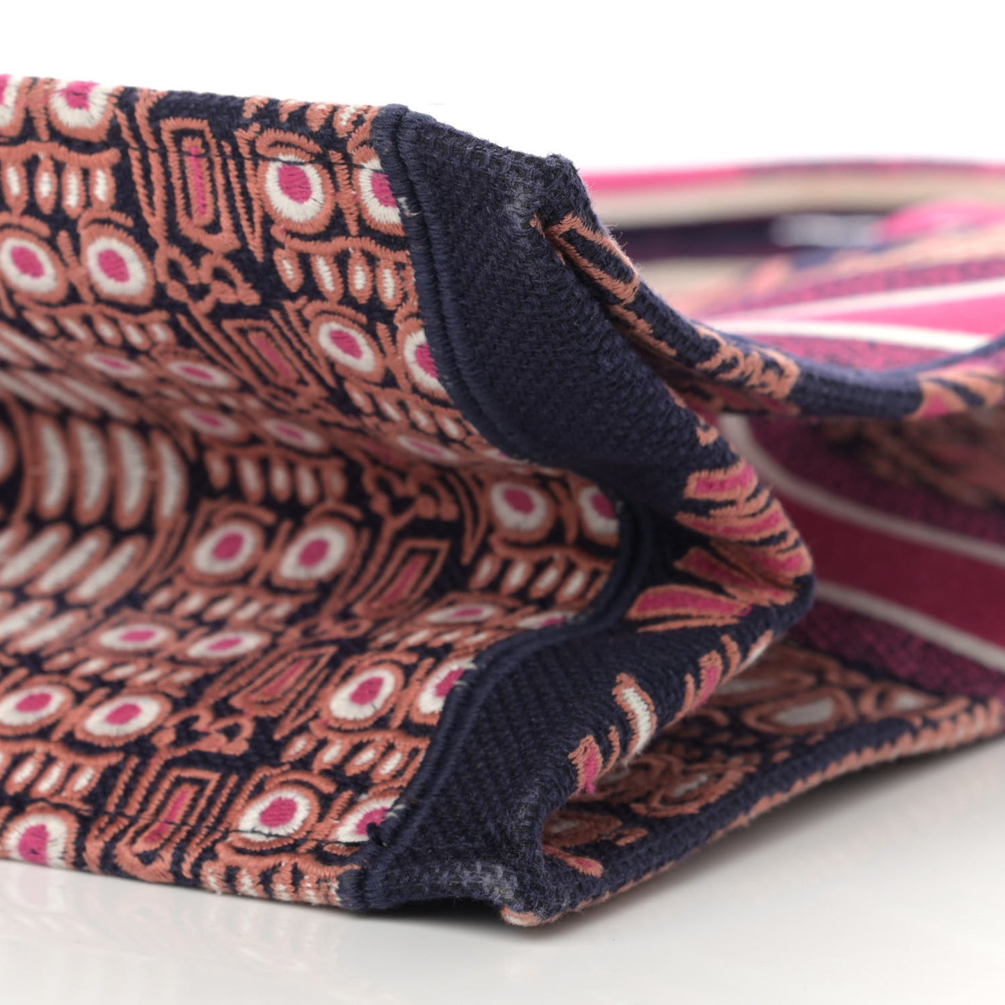 Canvas Embroidered Dior Animals Tiger Book Tote Deep Blue Fuchsia