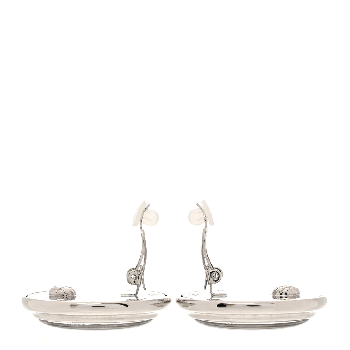 Metal Enamel CC Clip On Earrings Silver White