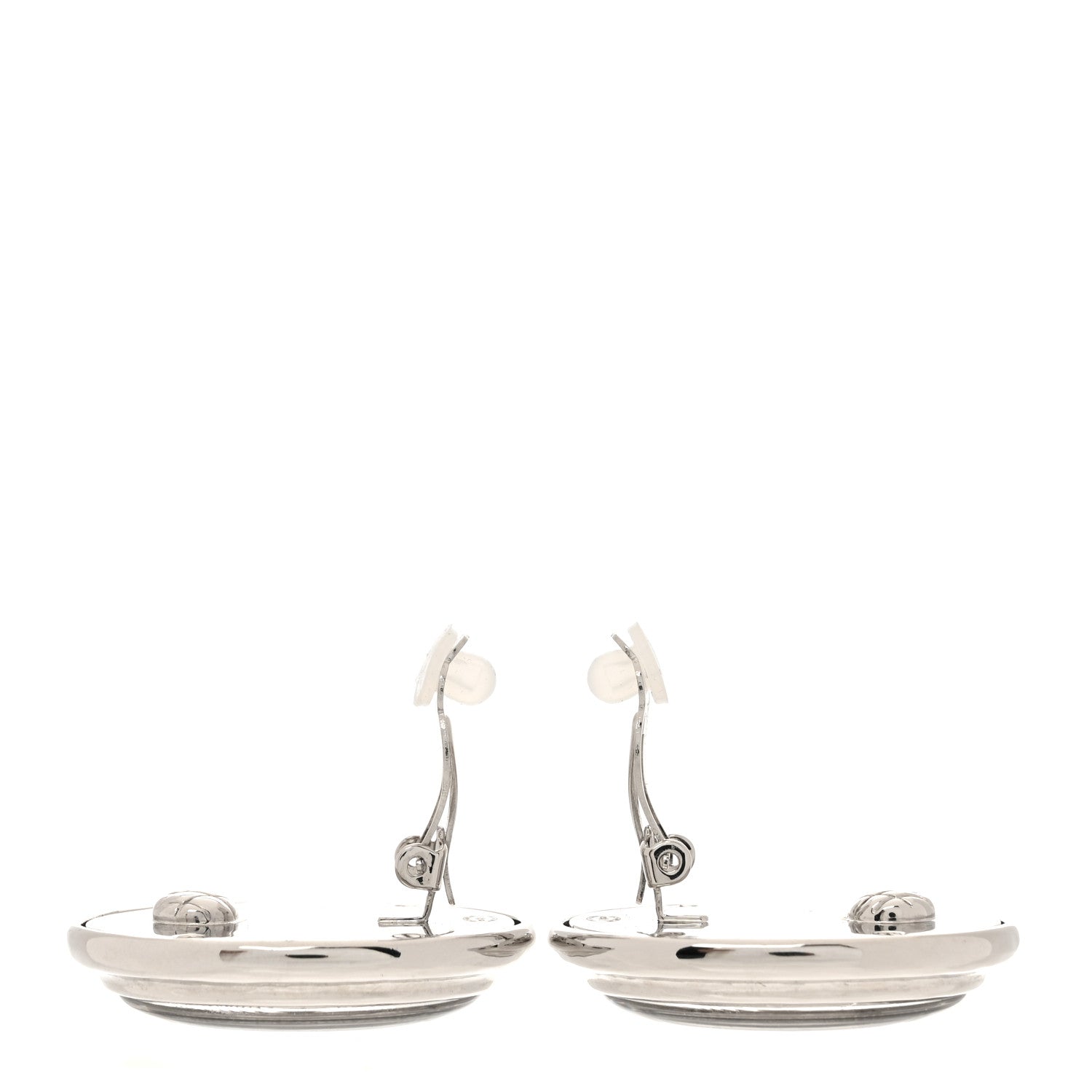 Chanel Metal Enamel CC Clip On Earrings Silver White 3 of 5