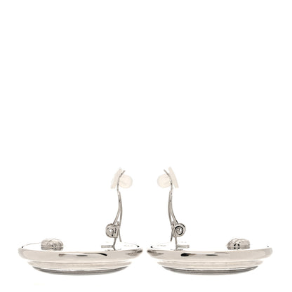 Chanel Metal Enamel CC Clip On Earrings Silver White 3 of 5