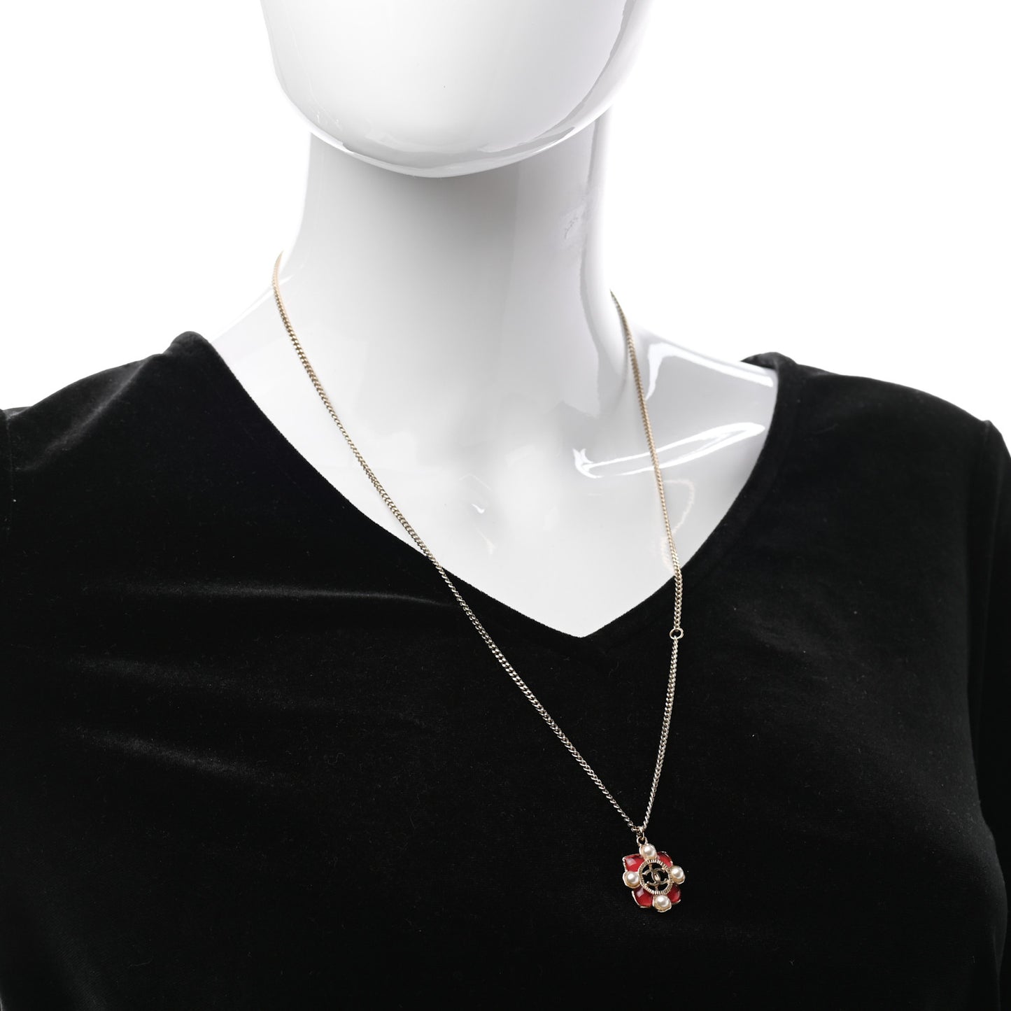 Enamel Pearl CC Necklace Gold Pink