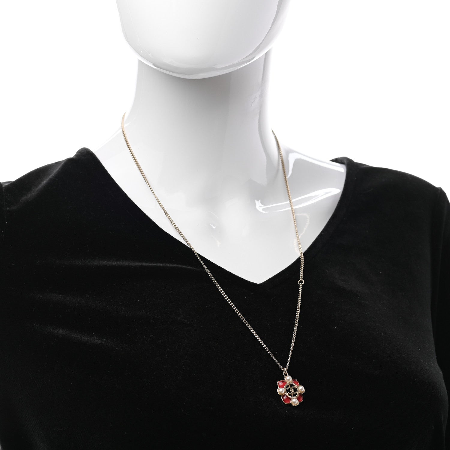 Chanel Enamel Pearl CC Necklace Gold Pink 2 of 4