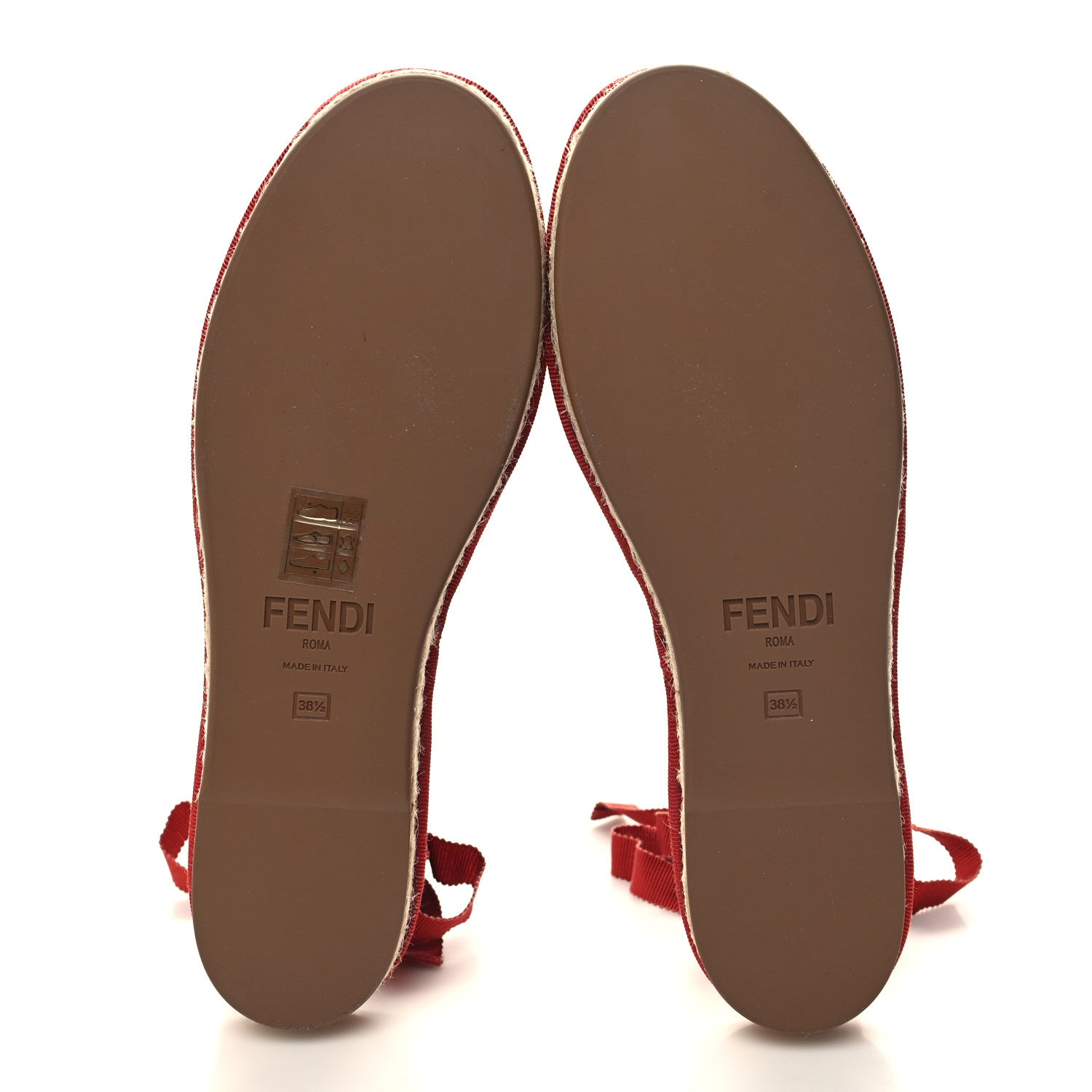 Fendi Canvas FF Embroidered Roma Ankle Wrap Flat Espadrilles 38.5 Red 5 of 8