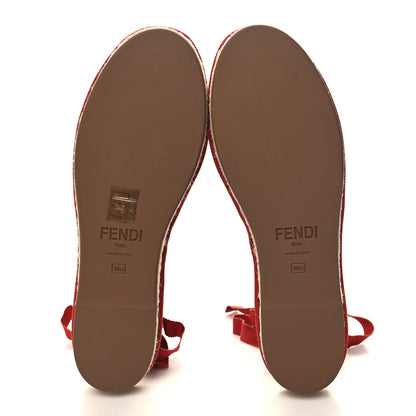Fendi Canvas FF Embroidered Roma Ankle Wrap Flat Espadrilles 38.5 Red 5 of 8