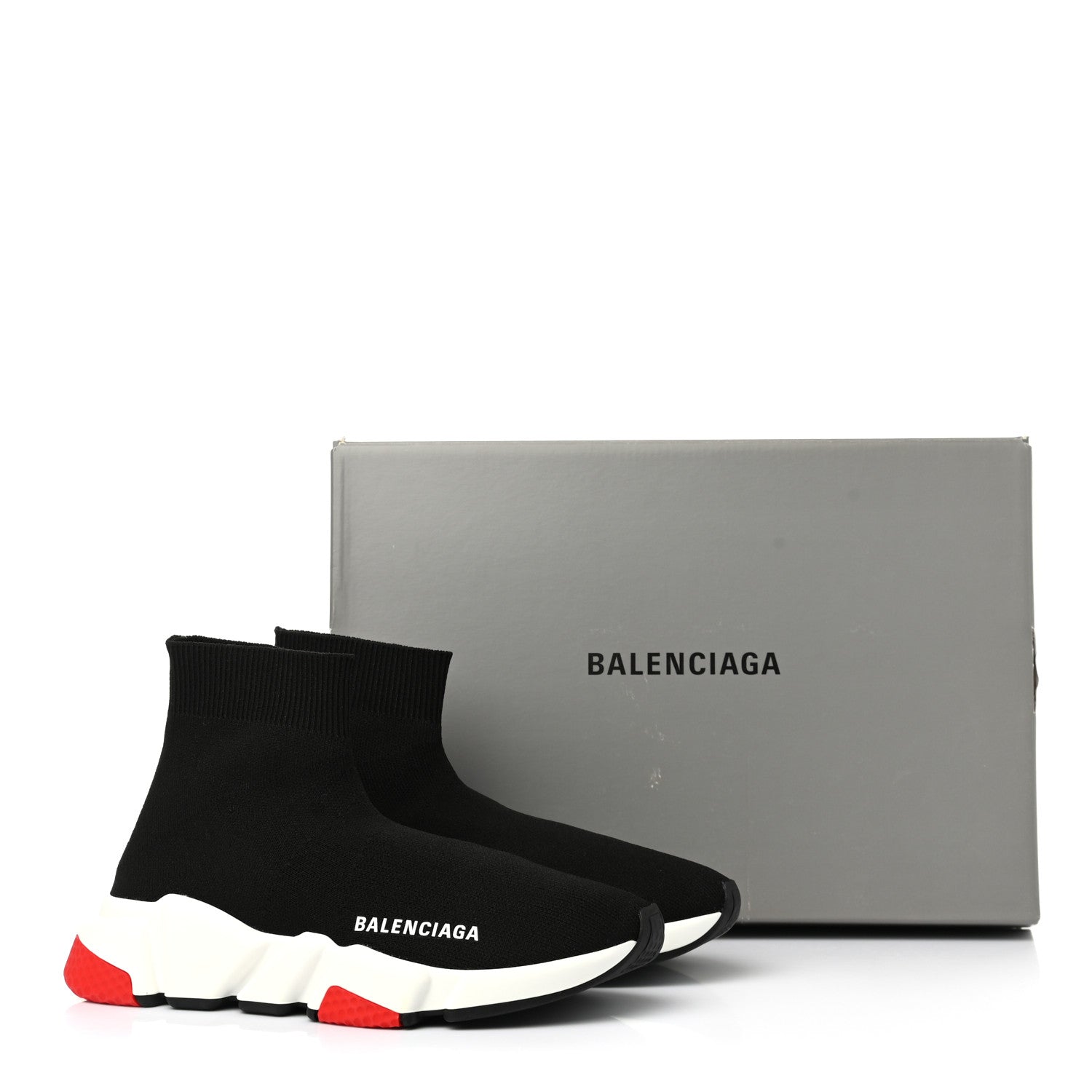 Balenciaga Neoprene Knit Womens Speed Sneakers 36 Black White Red 8 of 8
