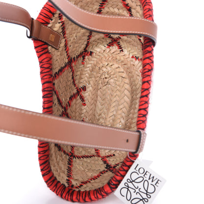 Loewe Embroidered Raffia Basket Tote Bag Natural Tan Red 5 of 11