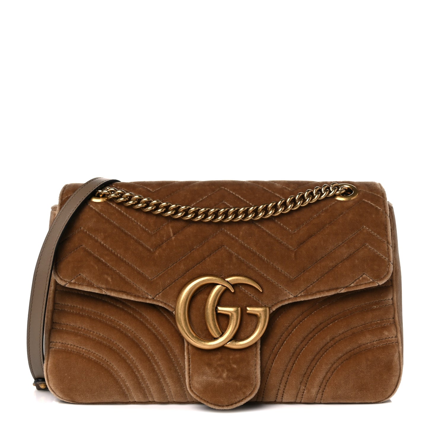 Velvet Matelasse Medium GG Marmont Shoulder Bag Taupe