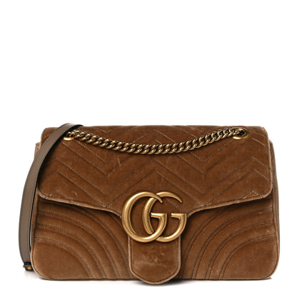 Gucci Velvet Matelasse Medium GG Marmont Shoulder Bag Taupe 1 of 15