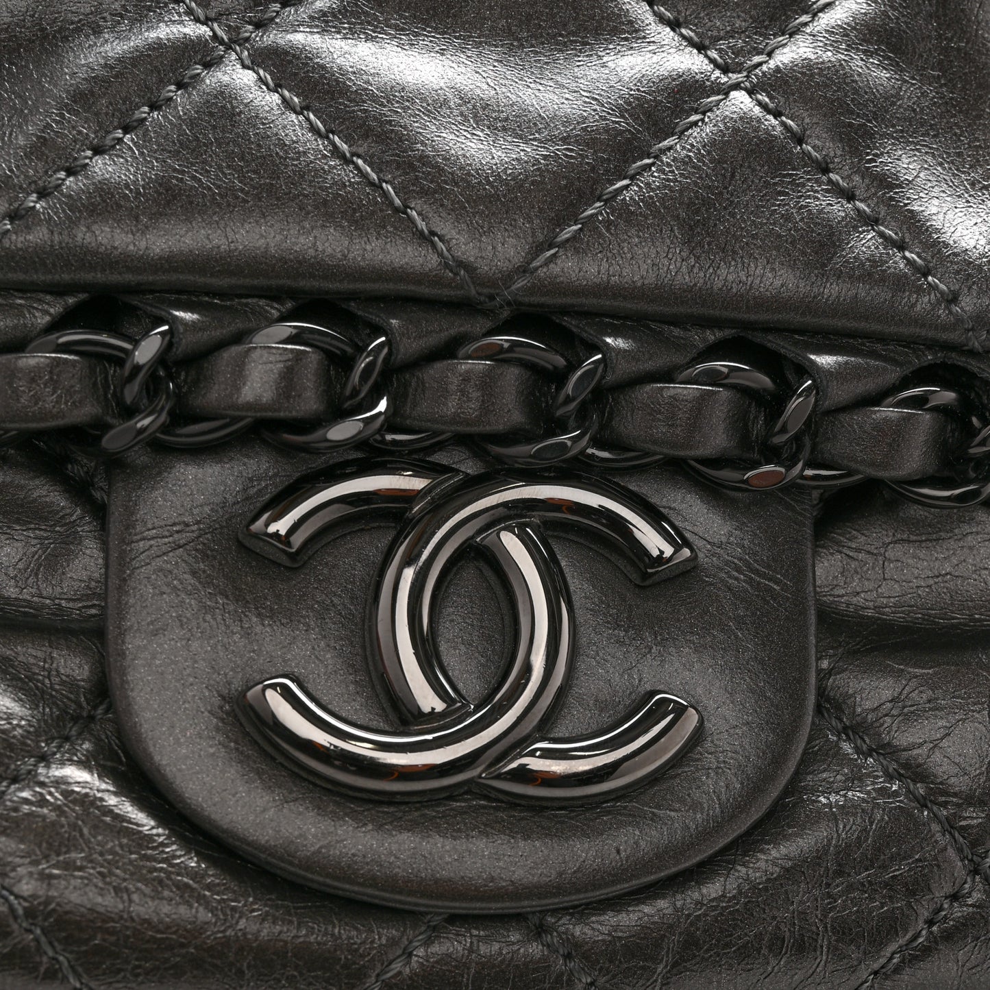 Calfskin Quilted Medium Chain Me Flap Grey