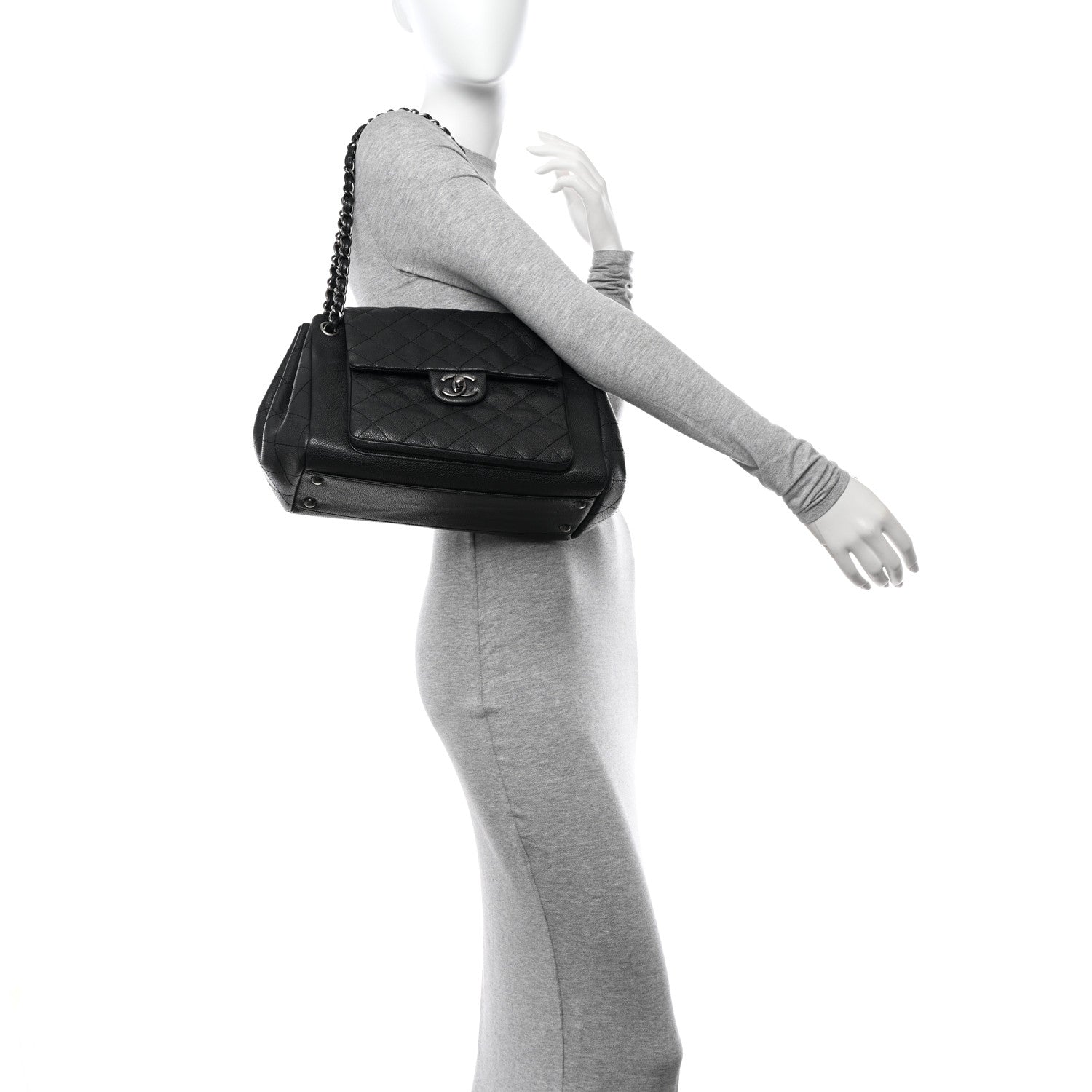 Chanel Caviar Quilted CC Accordion Shopping Bag Black 2 of 11