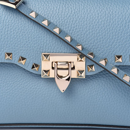 Valentino Garavani Pebbled Calfskin Medium Rockstud Flip Lock Crossbody Bag Light Blue 7 of 10