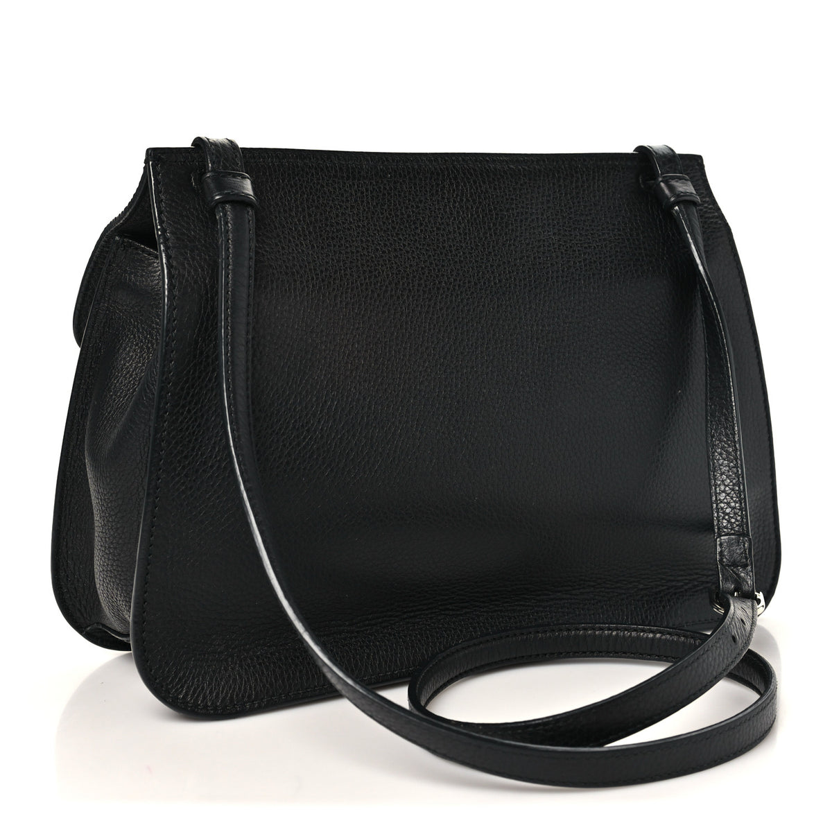 Pebbled Calfskin Medium Bamboo Daily Flap Shoulder Bag Black