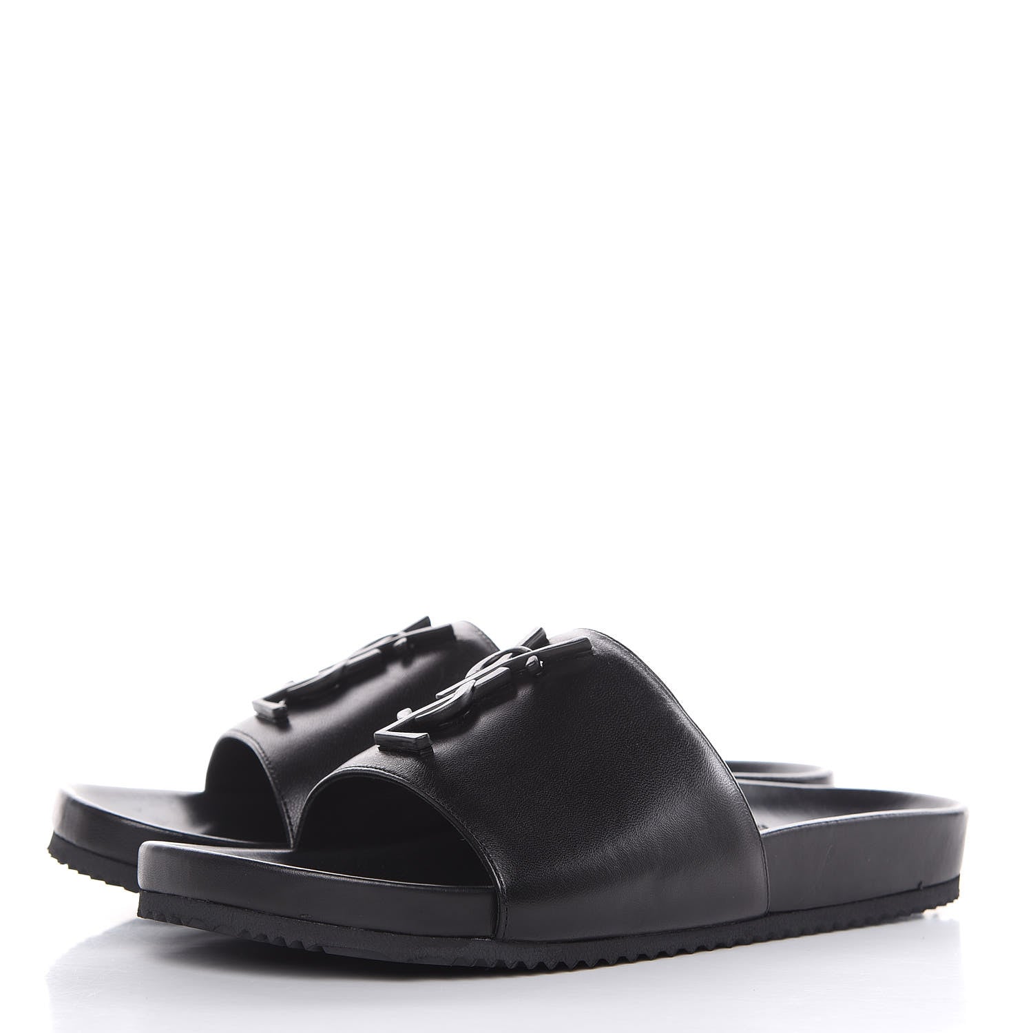 Saint Laurent Lambskin Joan Slide Sandals 37 Black 3 of 8